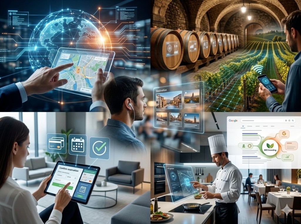 Componentes del WorkLab: conectividad digital, agrotecnología, reservas y gestión gastronómica con IA